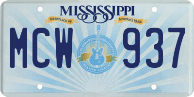 MS license plate MCW937