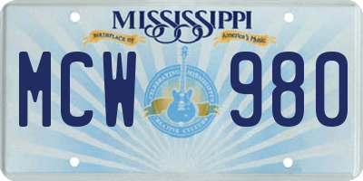 MS license plate MCW980