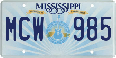 MS license plate MCW985