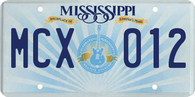 MS license plate MCX012