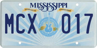 MS license plate MCX017