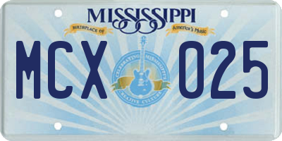 MS license plate MCX025
