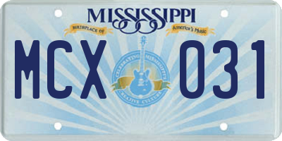 MS license plate MCX031