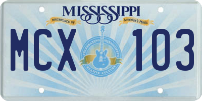 MS license plate MCX103