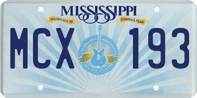 MS license plate MCX193