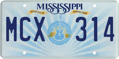 MS license plate MCX314