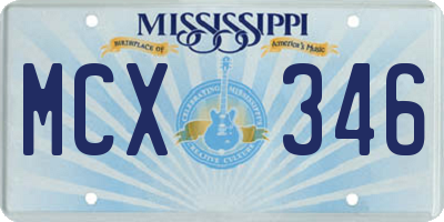 MS license plate MCX346