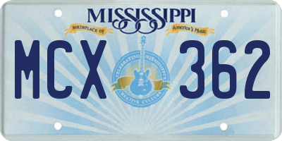 MS license plate MCX362