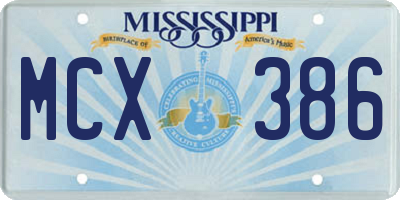 MS license plate MCX386