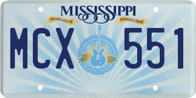 MS license plate MCX551