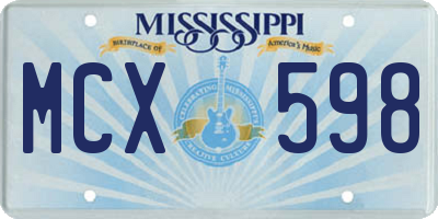 MS license plate MCX598