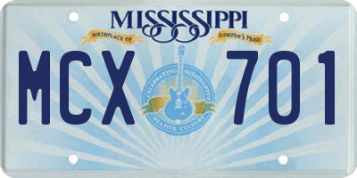 MS license plate MCX701