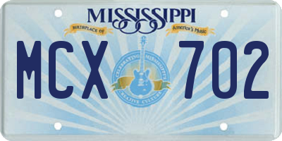 MS license plate MCX702