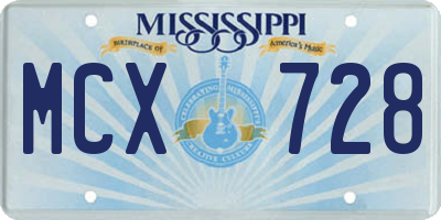 MS license plate MCX728
