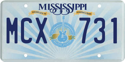 MS license plate MCX731