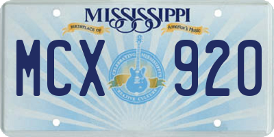 MS license plate MCX920