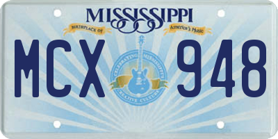 MS license plate MCX948