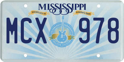 MS license plate MCX978