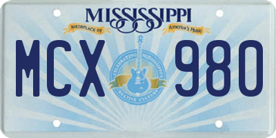 MS license plate MCX980