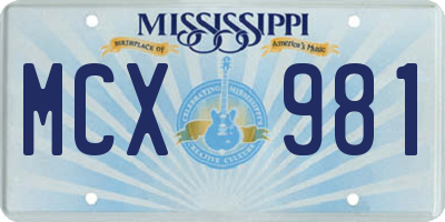 MS license plate MCX981