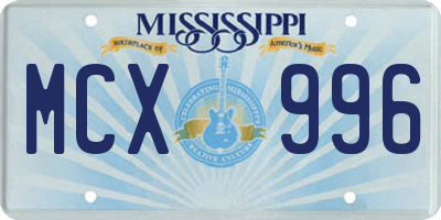 MS license plate MCX996