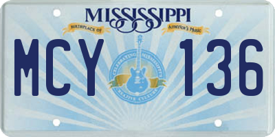 MS license plate MCY136