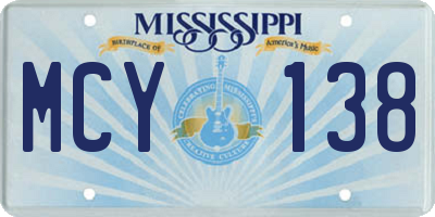 MS license plate MCY138