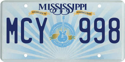 MS license plate MCY998
