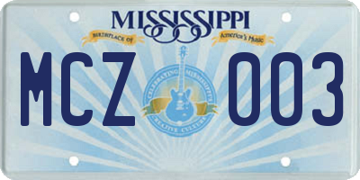 MS license plate MCZ003