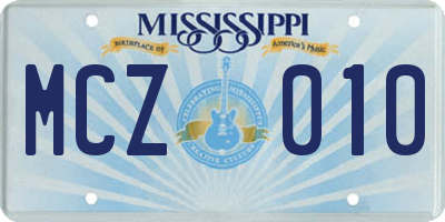 MS license plate MCZ010