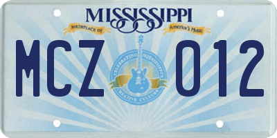 MS license plate MCZ012