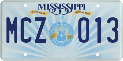 MS license plate MCZ013