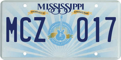 MS license plate MCZ017