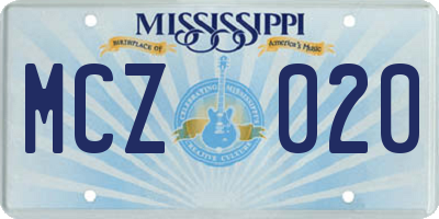 MS license plate MCZ020