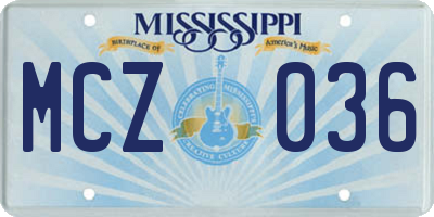 MS license plate MCZ036