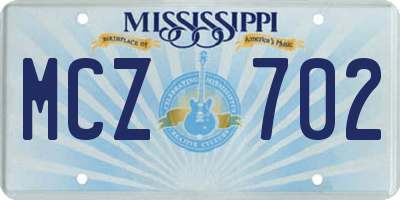 MS license plate MCZ702