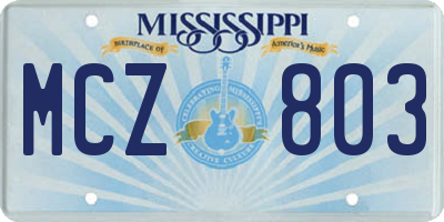 MS license plate MCZ803