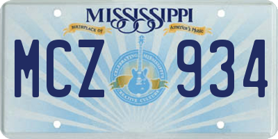 MS license plate MCZ934