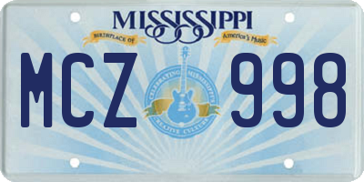 MS license plate MCZ998
