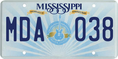 MS license plate MDA038