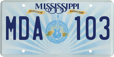 MS license plate MDA103