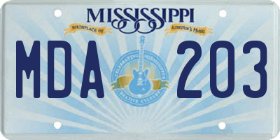 MS license plate MDA203
