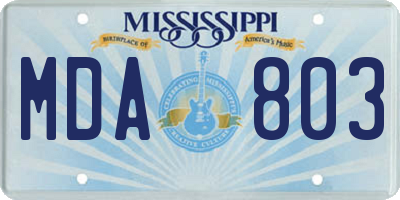 MS license plate MDA803