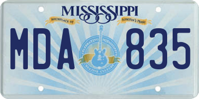 MS license plate MDA835