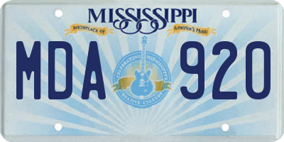MS license plate MDA920