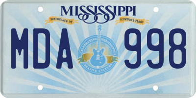 MS license plate MDA998