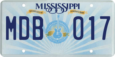 MS license plate MDB017