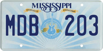MS license plate MDB203