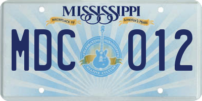 MS license plate MDC012