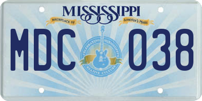 MS license plate MDC038